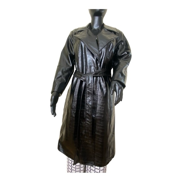 J Jason Wu Faux Leather Croc Trench Black Coat. Sz M/P